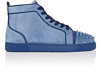 Christian Louboutin Lou Spikes Orlato Suede High-Top Sneakers - Men - Light Blue Suede Shoes - EU 43